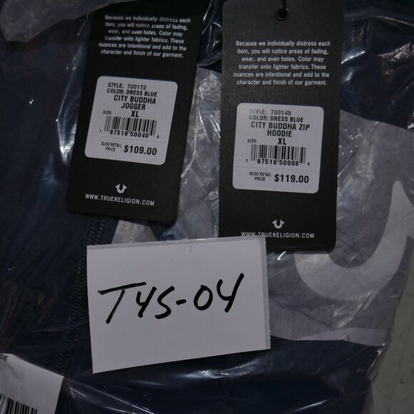 True Religion Men's Metallic Sweatsuit 2 Piece Fleece Hoodie Joggers Outfit Set - Picture 15 of 15